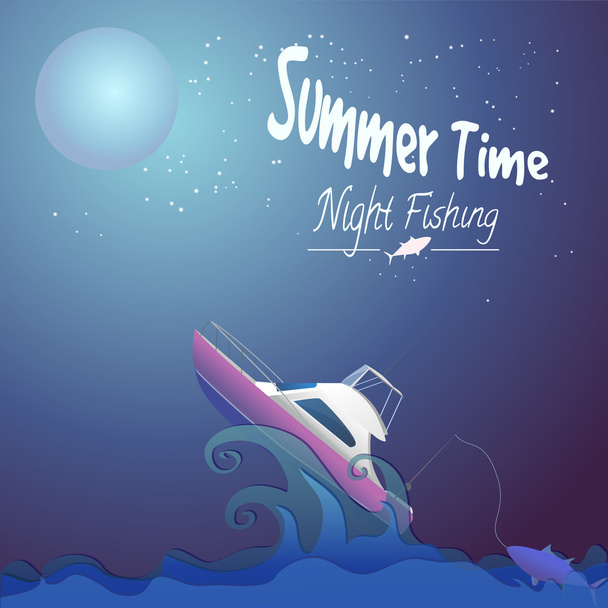 Night fishing - Vector, Image