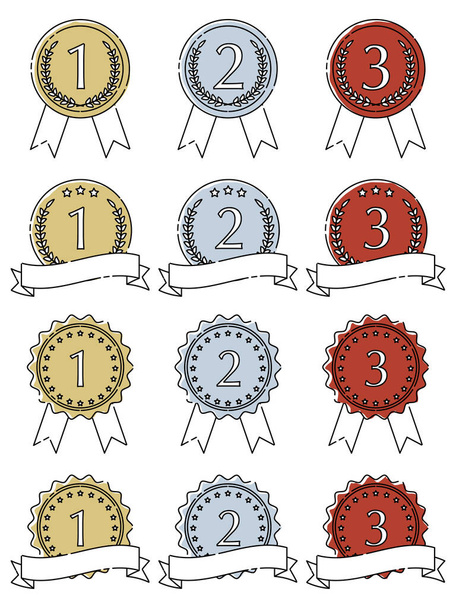 Vector illustration of a set of variations of gold, silver and bronze medals. - Vector, Image