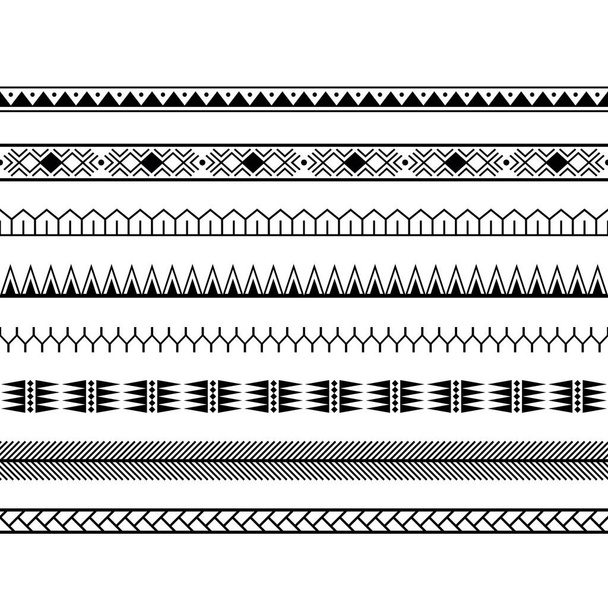 Set di maori polinesiani tatuaggio linea braccialetti bordo. Vettore di pattern senza cuciture a maniche tribali. Bracciale samoano disegno del tatuaggio braccio anteriore o piede. - Vettoriali, immagini