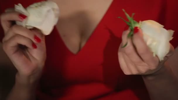 Romantic Woman in a Red Dress with a Rose and Candles - Footage, Video