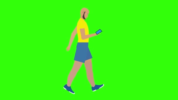 Man lopen en kijken in de telefoon animatie, chroma toets, naadloze lus - Video