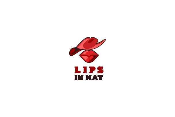 Modèle logo design avec lèvres dans l'image de composition chapeau - Vecteur, image