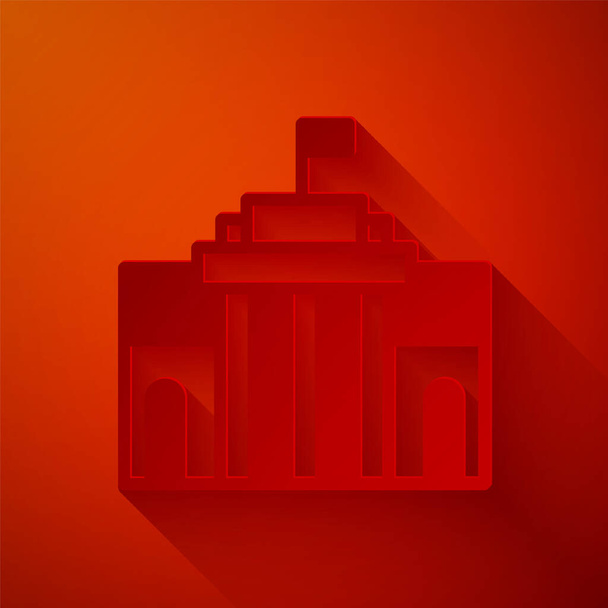 Paper cut Prado museum icon isolated on red background. Madrid, Spain. Paper art style. Vector. - Vector, Image