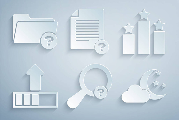 Set Unknown search, Ranking star, Loading, Cloud with moon and stars, document and directory icon. Vector - Vector, Image