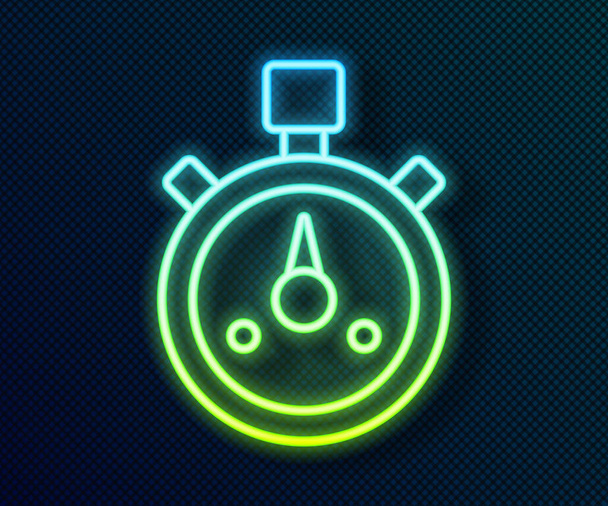 Ragyogó neon vonal Stopwatch ikon elszigetelt fekete háttérrel. Időzítő jel. Kronométer jel. Vektor - Vektor, kép