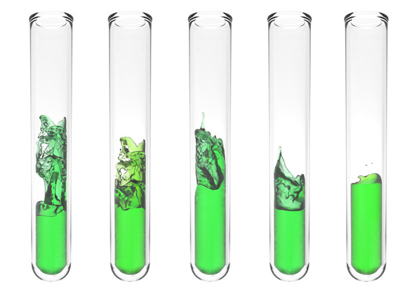 波状の緑の液体中での試験管 - 写真・画像