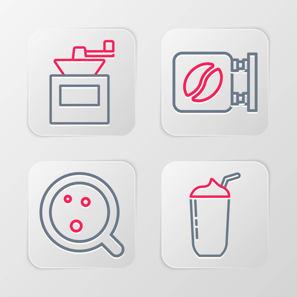 Set line Milkshake, Coffee cup, Street signboard coffee and Manual grinder icon. Vector - Vector, Image