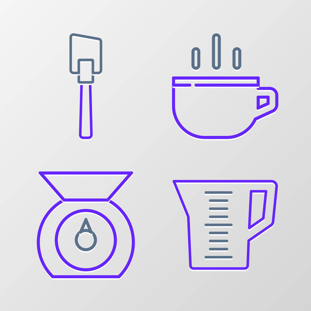 Set line Measuring cup, Scales, Coffee and Spatula icon. Vector - Vector, Image