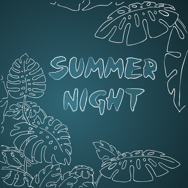 Summer night  jungle palm leaves - Vector, afbeelding