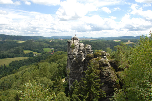 Elbe sandstone mountain and the monk figure - Fotoğraf, Görsel