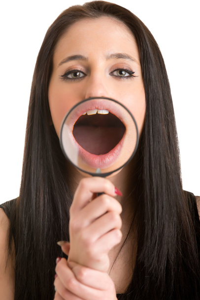 Woman With a Loupe Over Her Mouth - Photo, Image