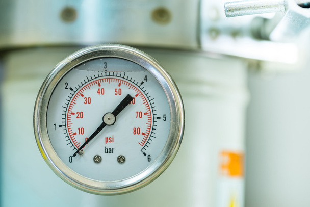 manometer turbo pressure meter gauge in pipes oil plant with liquid inside - Photo, Image