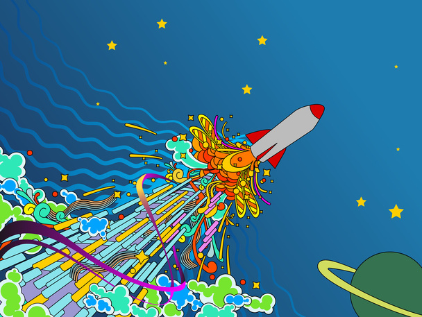 illustration of space rocket taking off - Vector, Image