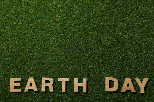 L'iscrizione Giornata della Terra in lettere di legno sull'erba - Foto, immagini