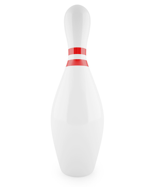 Single bowling pin with red stripes isolated on white background. - Photo, Image