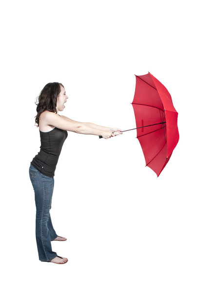 Woman Holding Umbrella - 写真・画像