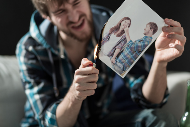 Burning photo with ex-girlfriend - Foto, Imagen