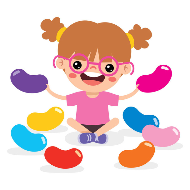 Illustration des Kindes mit Jelly Bean - Vektor, Bild