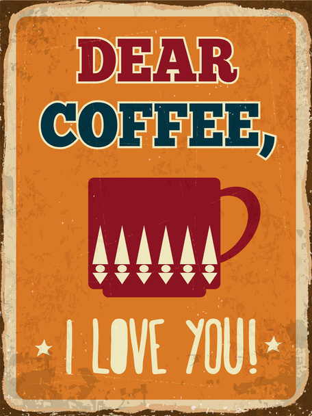 Retro kovový podepsat "drahá káva, miluji tě" - Vektor, obrázek