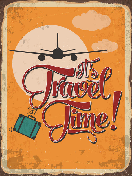 Retro metal sign "it's travel time" - Vector, Imagen