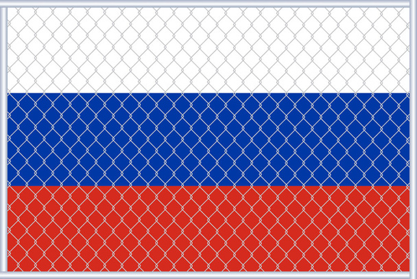 Illustration der russischen Flagge unter dem Gitter. Konzept des Isolationismus. - Foto, Bild