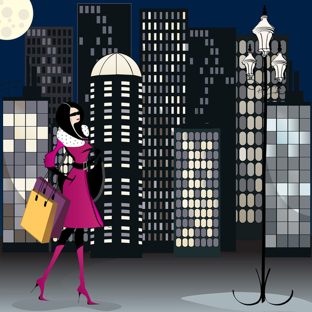 Elégante illustration femme shopping - Vecteur, image