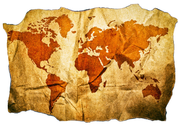 αντίκες παγκόσμιο χάρτη με όμορφη grunge λεπτομέρειες που απομονώνονται σε Γουίτ - Φωτογραφία, εικόνα