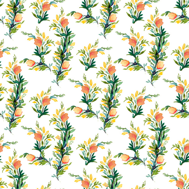 Seamless vector pattern with watercolor floral elements - ベクター画像