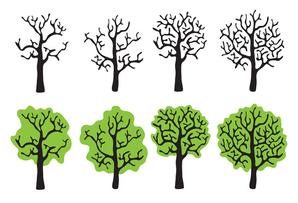 Набор деревьев с и без листвы, векторная иллюстрация
 - Вектор,изображение