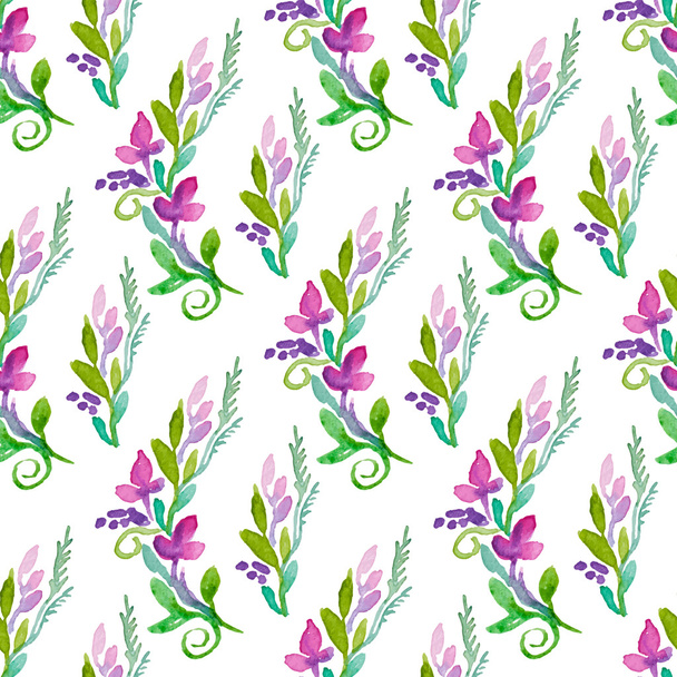 Seamless vector pattern with watercolor floral elements. - Vektori, kuva
