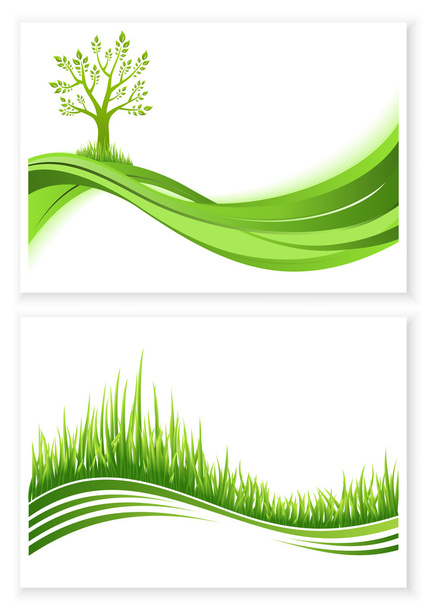 Set of green tree and grass growth vector eco concept. Nature background. Collection abstract illustrations with copyspace. - Vector, Image
