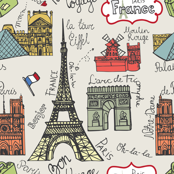Set of Paris landmark pattern. - Fotoğraf, Görsel