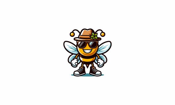 merkki mehiläinen yllään aurinkolasi ja hattu vektori maskotti suunnittelu - Vektori, kuva