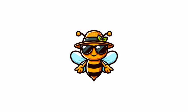 karakter arısı güneş gözlüğü ve şapka vektör maskot tasarımı giyiyor - Vektör, Görsel
