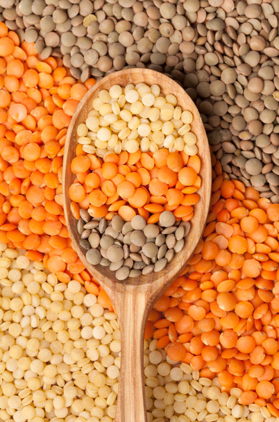 Mix of different lentil types in spoon - Photo, Image