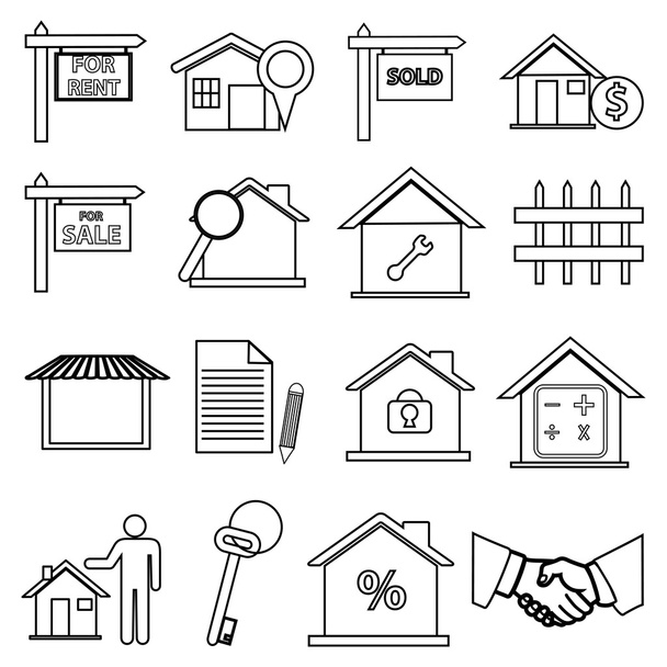 Real estate line icons set - Vector, afbeelding