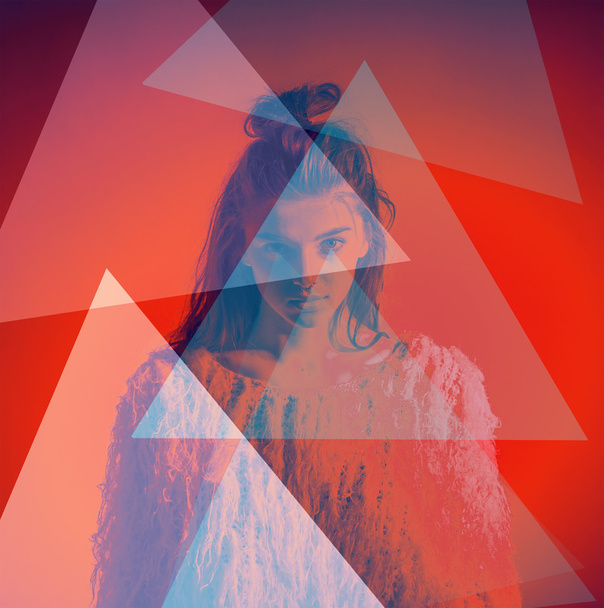 Art fashion portrait abstract color triangles on face - Fotoğraf, Görsel