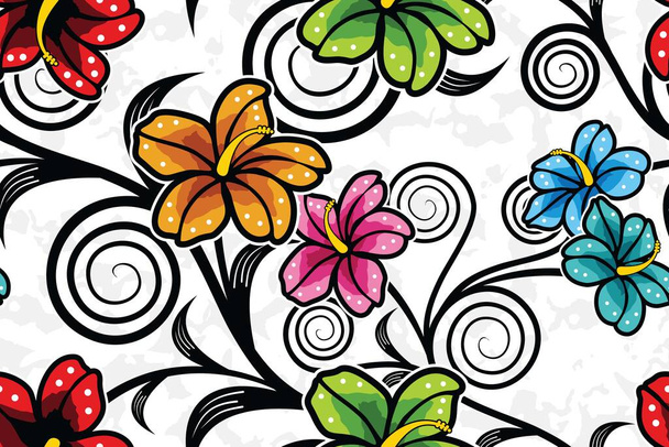 Płynny wzór wektor kwiatowy ilustracja, natura motyw Batik - Wektor, obraz