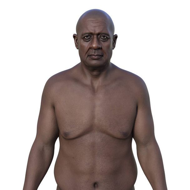 3D fotorealistická ilustrace zachycující horní polovinu vysokého afrického muže, odhalující složité detaily jeho kůže, obličeje a tělní anatomie. - Fotografie, Obrázek