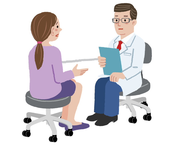 Doutor ouvindo sua saúde do paciente reclama
 - Vetor, Imagem