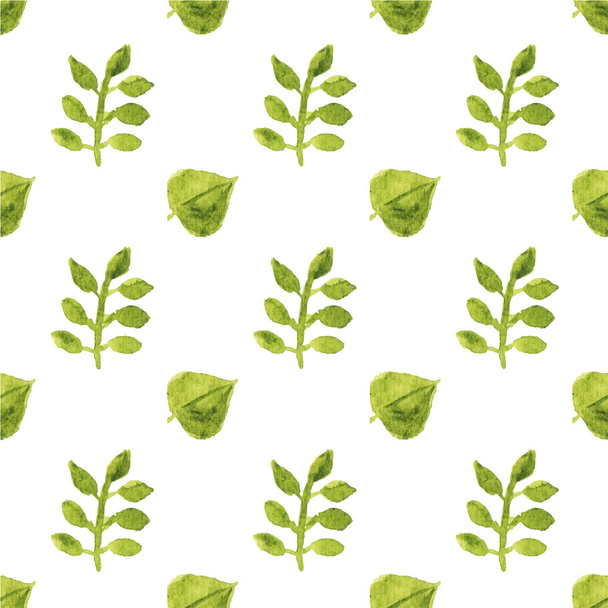 Seamless watercolor pattern with leaves on the white background, aquarelle.  Vector illustration. - Вектор, зображення
