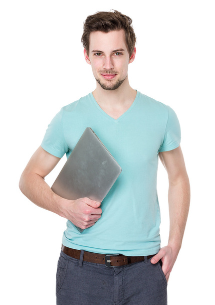 Caucasian handsome man in turquoise t shirt - Zdjęcie, obraz