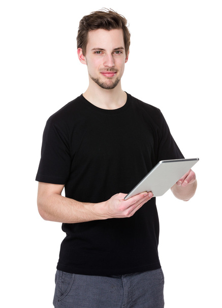 Caucasian handsome man in black t shirt - Фото, изображение