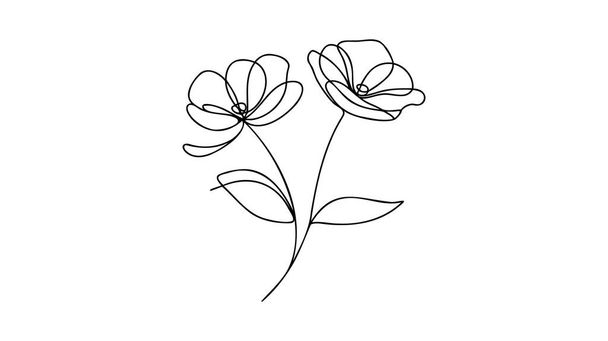 Unikko kukkia jatkuva linja taiteen piirustus tyyli. Doodle kukka rajalla kaksi kukkia kukkivat keskuudessa ruoho. - Vektori, kuva