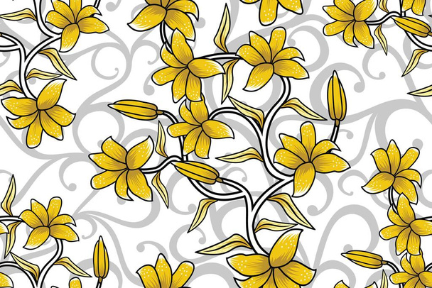 Seamless pattern with floral vector Illustration, Indonesian batik motif - Vector, Image
