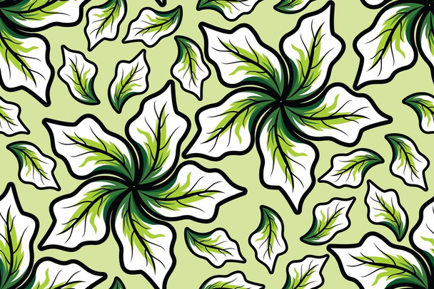 Seamless pattern with floral vector Illustration, Tropical batik motif - Vector, Image