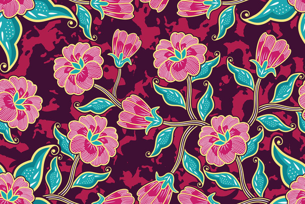 Patrón sin costuras con vector floral Ilustración, motivo batik indonesio - Vector, imagen