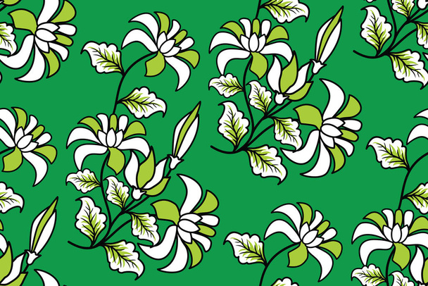 Seamless pattern with floral vector Illustration, fantasy batik motif - Vector, Image