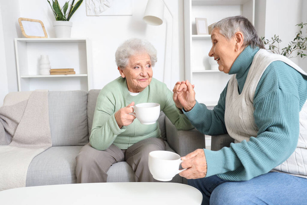 Senior female friends drinking tea at home - Photo, Image