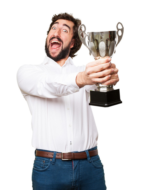 man with a champion cup - Zdjęcie, obraz